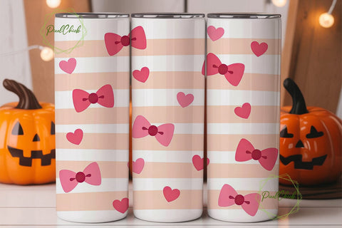 Pink Bows & Hearts 20oz Tumbler Wrap Sublimation PixelChick 