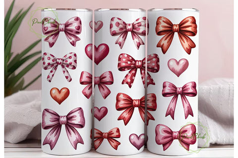 Pink Bows & Hearts 20oz Tumbler Wrap Sublimation PixelChick 