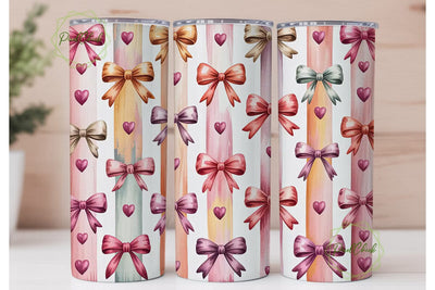 Pink Bows & Hearts 20oz Tumbler Wrap Sublimation PixelChick 