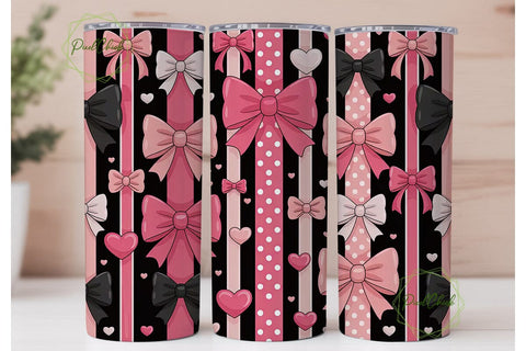 Pink Bows & Hearts 20oz Tumbler Wrap Sublimation PixelChick 