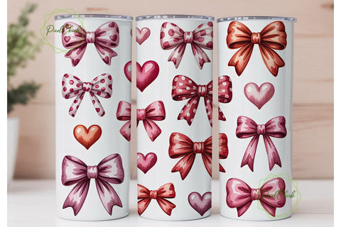 Pink Bows & Hearts 20oz Tumbler Wrap Sublimation PixelChick 