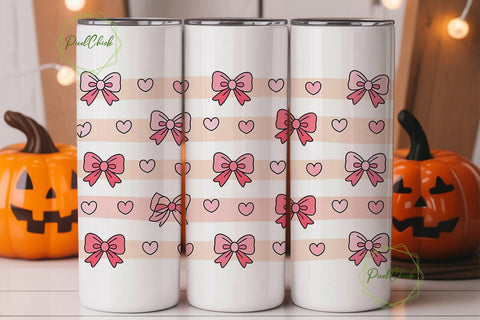 Pink Bows & Hearts 20oz Tumbler Wrap Sublimation PixelChick 