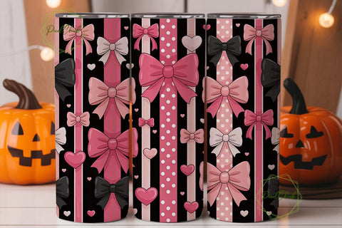 Pink Bows & Hearts 20oz Tumbler Wrap Sublimation PixelChick 