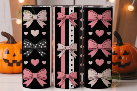 Pink Bows & Hearts 20oz Tumbler Wrap Sublimation PixelChick 
