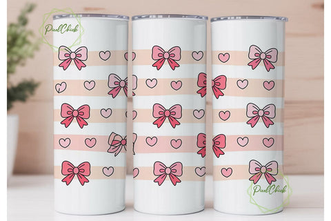 Pink Bows & Hearts 20oz Tumbler Wrap Sublimation PixelChick 