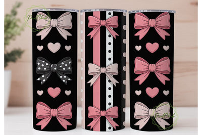 Pink Bows & Hearts 20oz Tumbler Wrap Sublimation PixelChick 