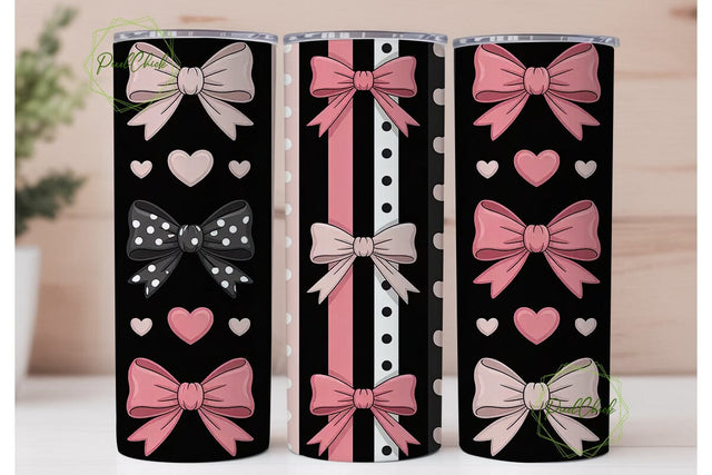 Pink Bows & Hearts 20oz Tumbler Wrap Sublimation PixelChick 