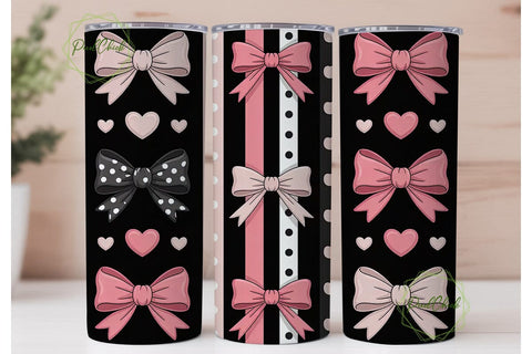 Pink Bows & Hearts 20oz Tumbler Wrap Sublimation PixelChick 