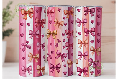 Pink Bows & Hearts 20oz Tumbler Wrap Sublimation PixelChick 