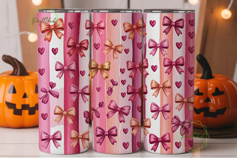 Pink Bows & Hearts 20oz Tumbler Wrap Sublimation PixelChick 