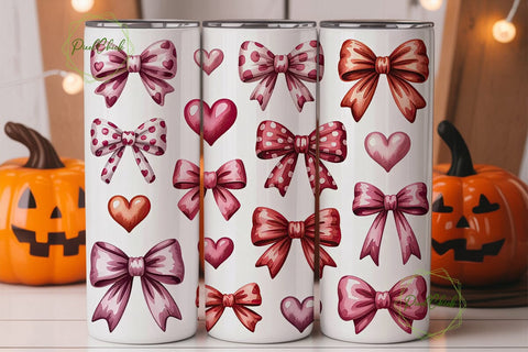 Pink Bows & Hearts 20oz Tumbler Wrap Sublimation PixelChick 