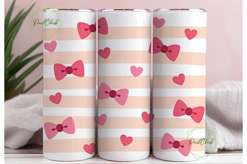 Pink Bows & Hearts 20oz Tumbler Wrap Sublimation PixelChick 