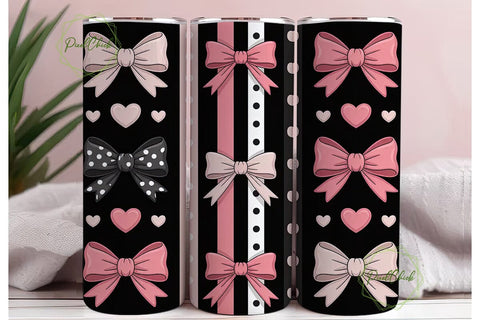 Pink Bows & Hearts 20oz Tumbler Wrap Sublimation PixelChick 