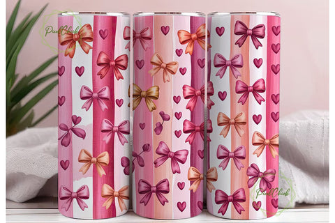 Pink Bows & Hearts 20oz Tumbler Wrap Sublimation PixelChick 