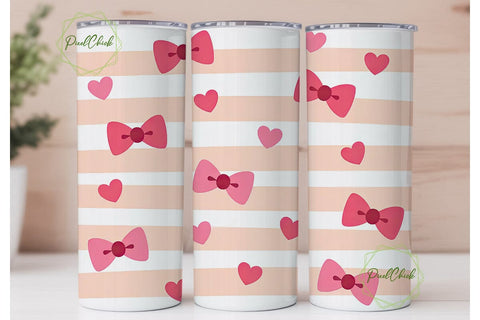 Pink Bows & Hearts 20oz Tumbler Wrap Sublimation PixelChick 