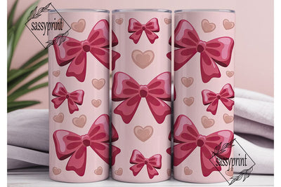 Pink Bows & Hearts Tumbler Wrap Sublimation sassyprint 