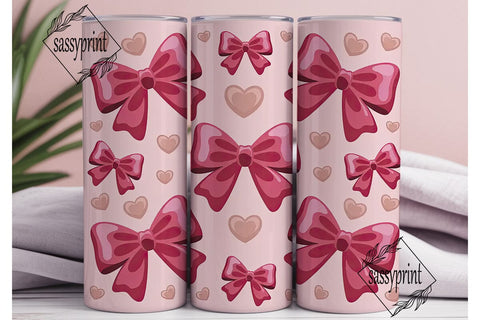Pink Bows & Hearts Tumbler Wrap Sublimation sassyprint 