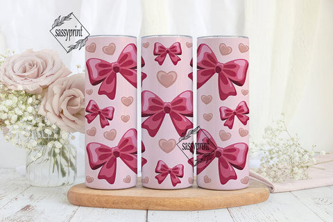Pink Bows & Hearts Tumbler Wrap Sublimation sassyprint 