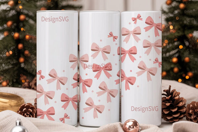 Pink Bows Tumbler Wrap PNG Sublimation DesignSVG 