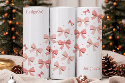 Pink Bows Tumbler Wrap PNG Sublimation DesignSVG 