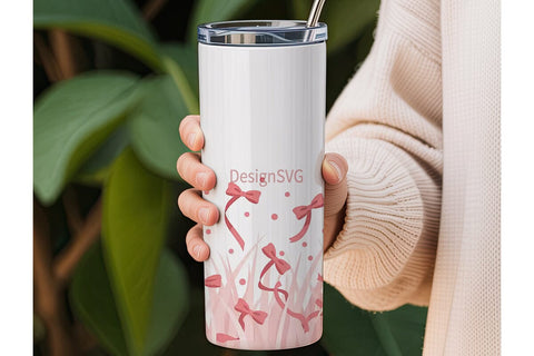 Pink Bows Tumbler Wrap PNG Sublimation DesignSVG 