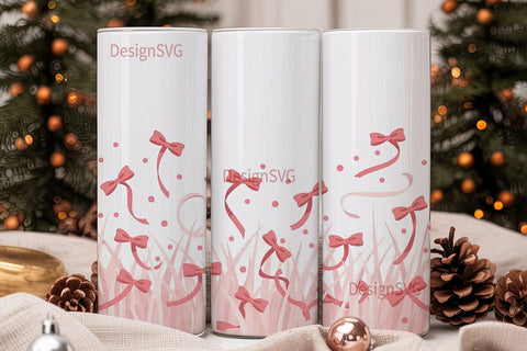 Pink Bows Tumbler Wrap PNG Sublimation DesignSVG 