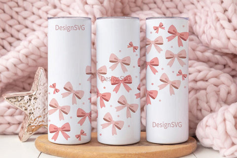 Pink Bows Tumbler Wrap PNG Sublimation DesignSVG 