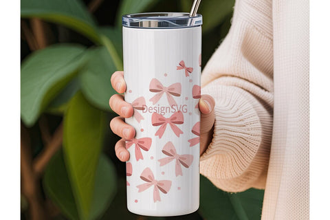 Pink Bows Tumbler Wrap PNG Sublimation DesignSVG 