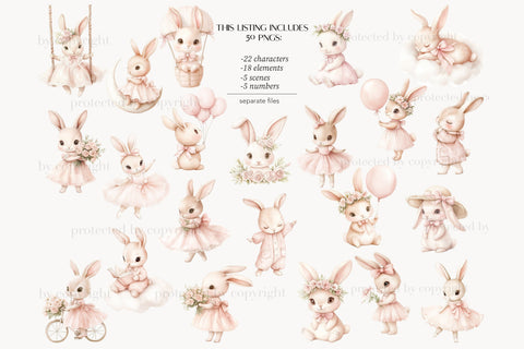 Pink Bunny Clipart | Ballerina Rabbit PNG for Baby Shower SVG GlamArtZhanna 