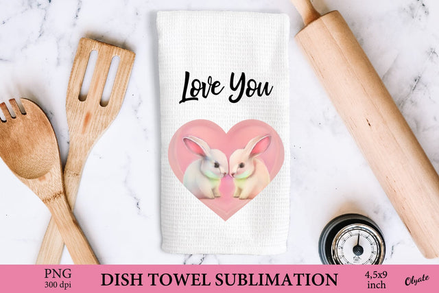 Pink Bunny Dish Towel PNG. Cute Bunny PNG. Valentines Day PNG Sublimation Olga Terlyanskaya 