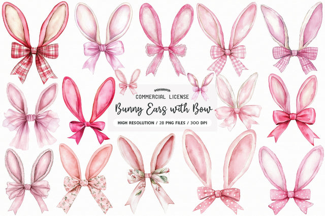 Pink Bunny Ears with Bow Clipart PNG SVG PaperPrintSVG 