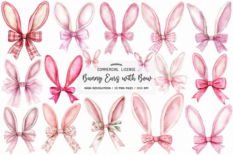 Pink Bunny Ears with Bow Clipart PNG SVG PaperPrintSVG 