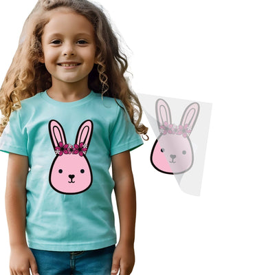Pink Bunny Floral Crown DTF Transfer Physical So Fontsy T-Shirt Iron-On Transfer Shop 6x6