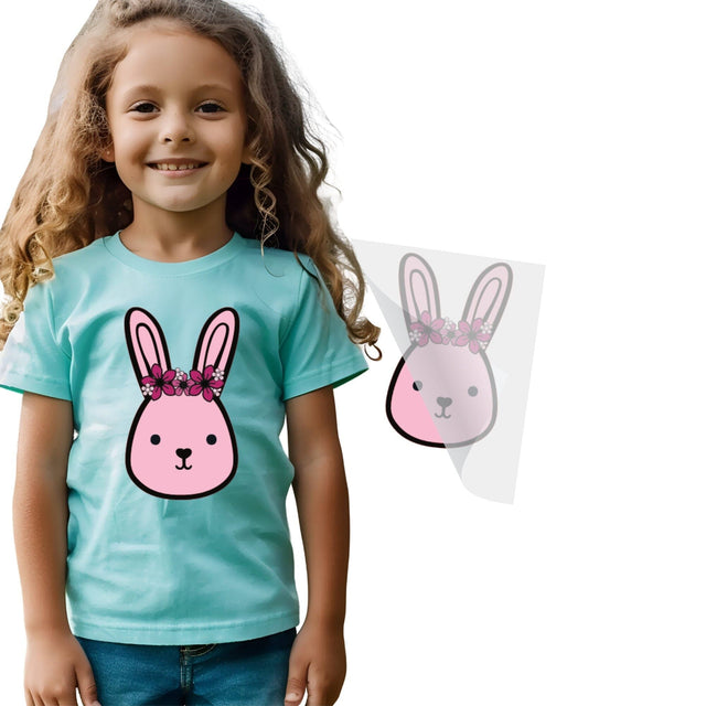 Pink Bunny Floral Crown DTF Transfer Physical So Fontsy T-Shirt Iron-On Transfer Shop 6x6