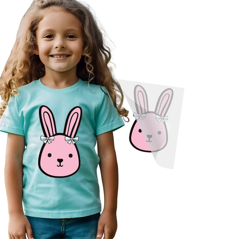 Pink Bunny White Bows DTF Transfer Physical So Fontsy T-Shirt Iron-On Transfer Shop 4x4