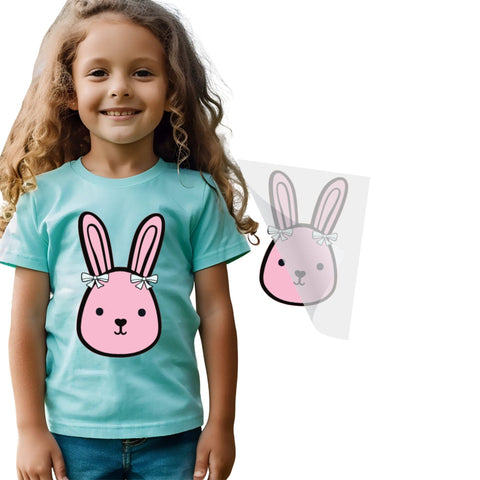 Pink Bunny White Bows DTF Transfer Physical So Fontsy T-Shirt Iron-On Transfer Shop 4x4