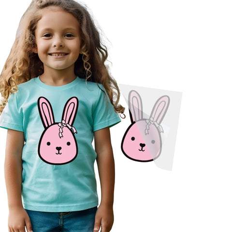 Pink Bunny With Bow DTF Transfer Physical So Fontsy T-Shirt Iron-On Transfer Shop 4x4