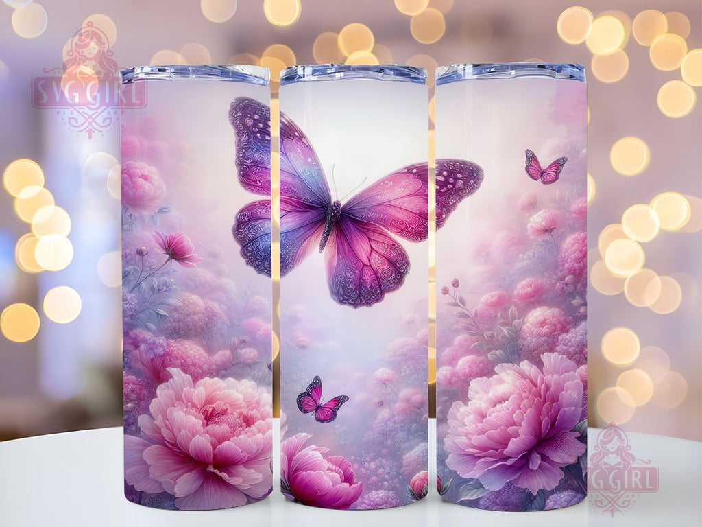 Pink Butterflies 20oz Tumbler Wrap Sublimation Design, Straight Tapered ...