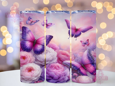 Pink Butterflies 20oz Tumbler Wrap Sublimation Design, Straight Tapered Tumbler Wrap, Butterflies Tumbler Png, Instant Digital Download Sublimation SvggirlplusArt 