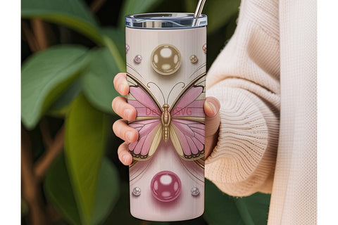 Pink Butterfly 20oz Tumbler Wrap Sublimation DesignSVG 