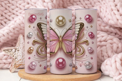 Pink Butterfly 20oz Tumbler Wrap Sublimation DesignSVG 