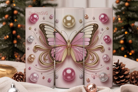 Pink Butterfly 20oz Tumbler Wrap Sublimation DesignSVG 