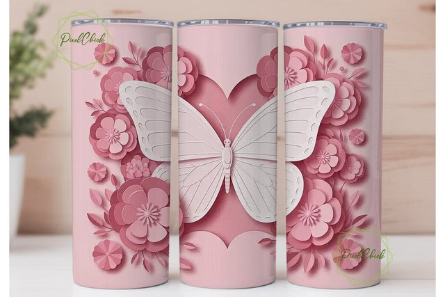 Pink Butterfly 20oz Tumbler Wrap Sublimation PixelChick 