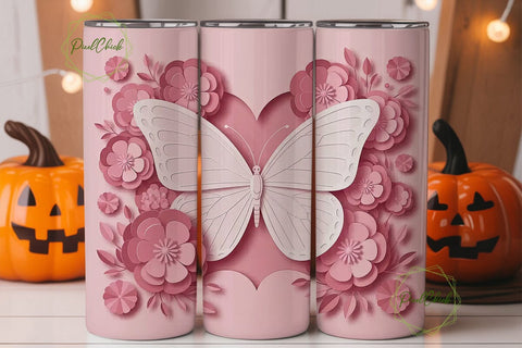 Pink Butterfly 20oz Tumbler Wrap Sublimation PixelChick 