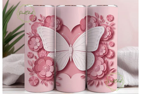 Pink Butterfly 20oz Tumbler Wrap Sublimation PixelChick 