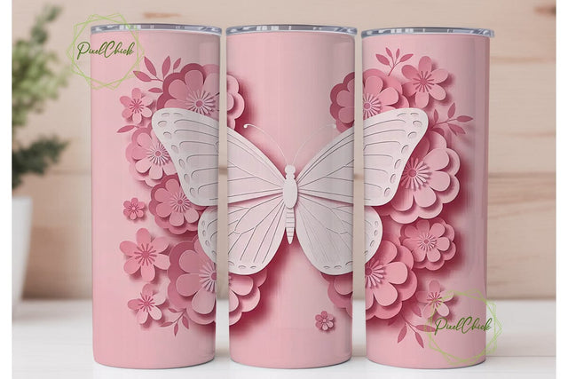 Pink Butterfly 20oz Tumbler Wrap Sublimation PixelChick 