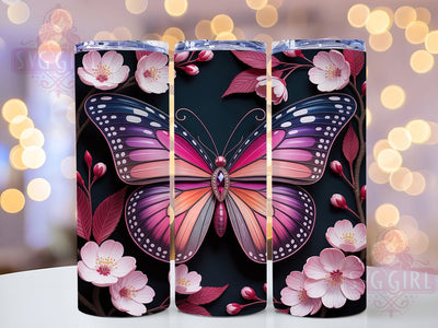 Pink Butterfly Blossom 20oz Tumbler, Cherry Blossom, 20oz Tumbler Wrap, Sublimation PNG, Floral Cup Design, Spring Gift, Cute Tumbler Sublimation SvggirlplusArt 