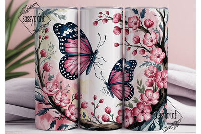 Pink Butterfly Blossom 20oz Tumbler Wrap Sublimation sassyprint 