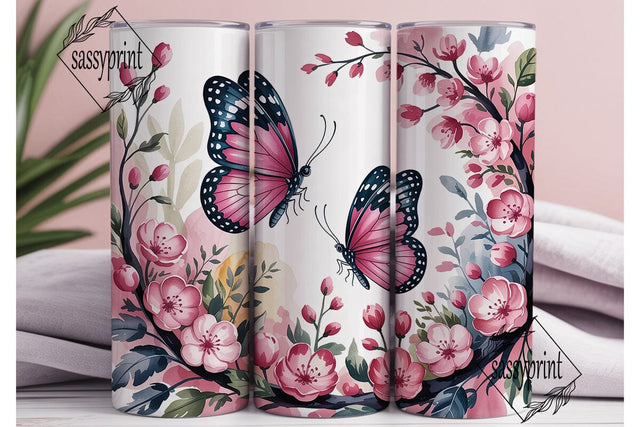 Pink Butterfly Blossom 20oz Tumbler Wrap Sublimation sassyprint 