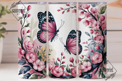 Pink Butterfly Blossom 20oz Tumbler Wrap Sublimation sassyprint 